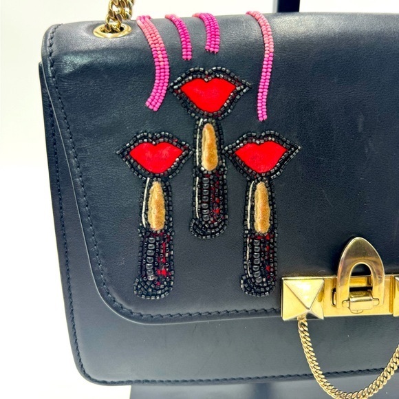 Valentino Garavani Black Leather Lipstick Demilune Rockstud Bag Preloved Purse - Picture 2 of 16